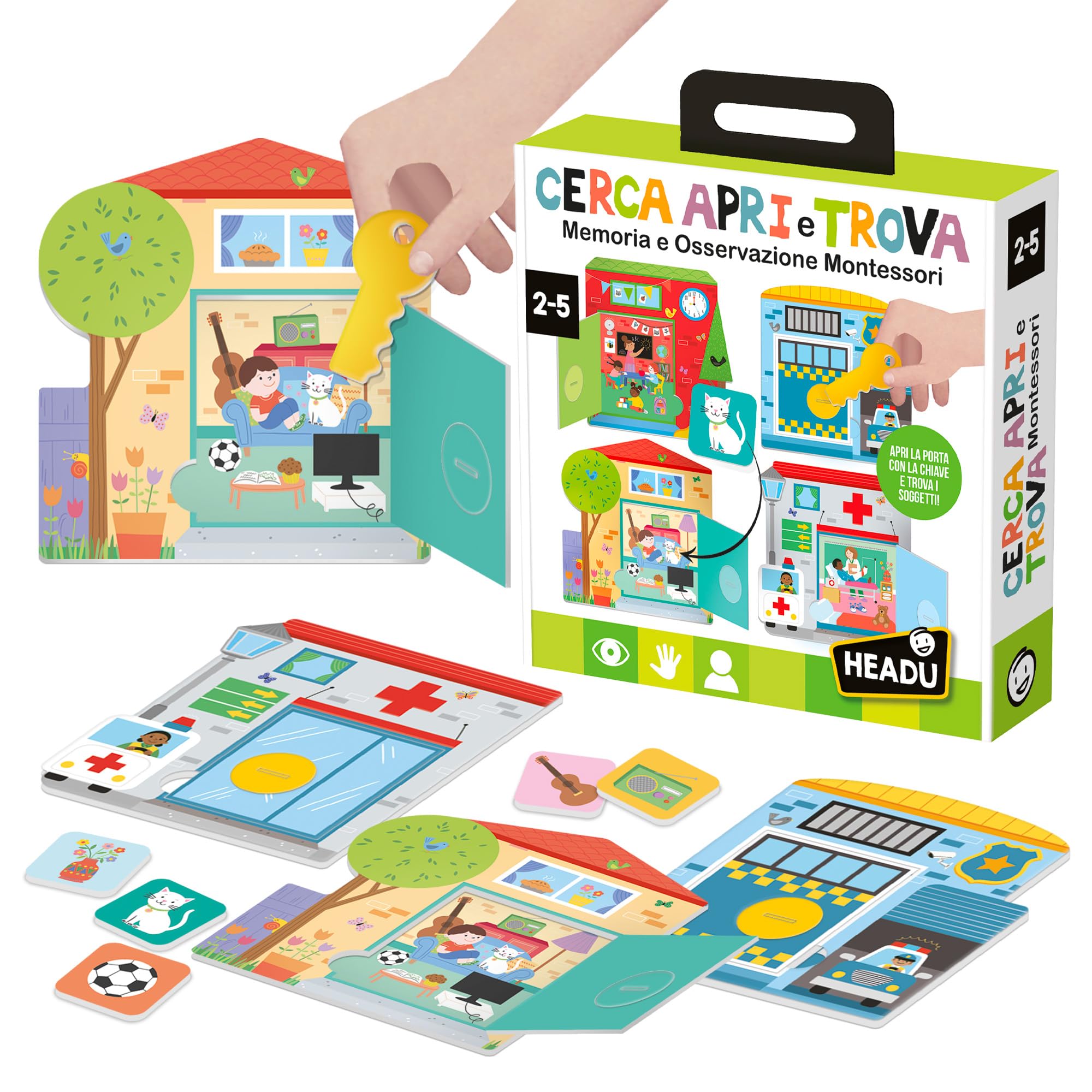Headu Cerca Apri e Trova gioco memoria 2-5 anni con chiave