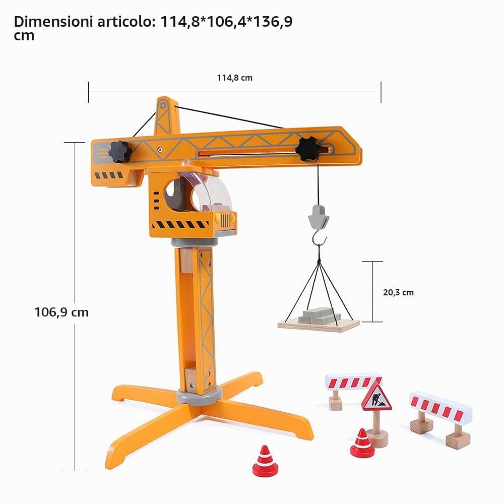 Hape Set Gru cantiere giocattolo mobile in legno