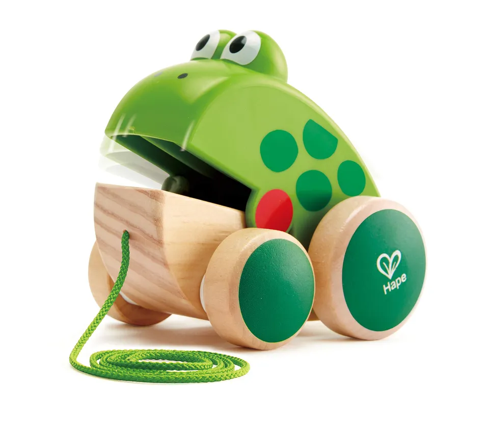 Hape Rana trainabile legno rana bocca apribile 12 mesi