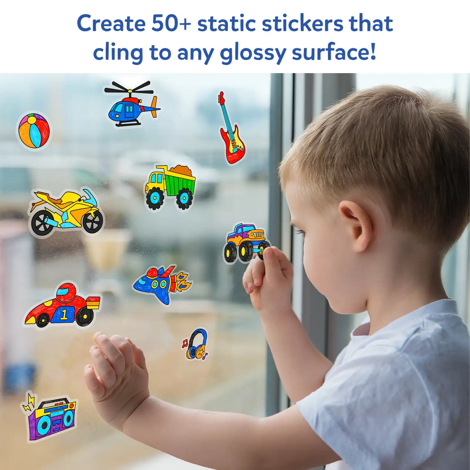 Skillmatics Color Clingz Cars Sports Dinos adesivi statici 40 pezzi