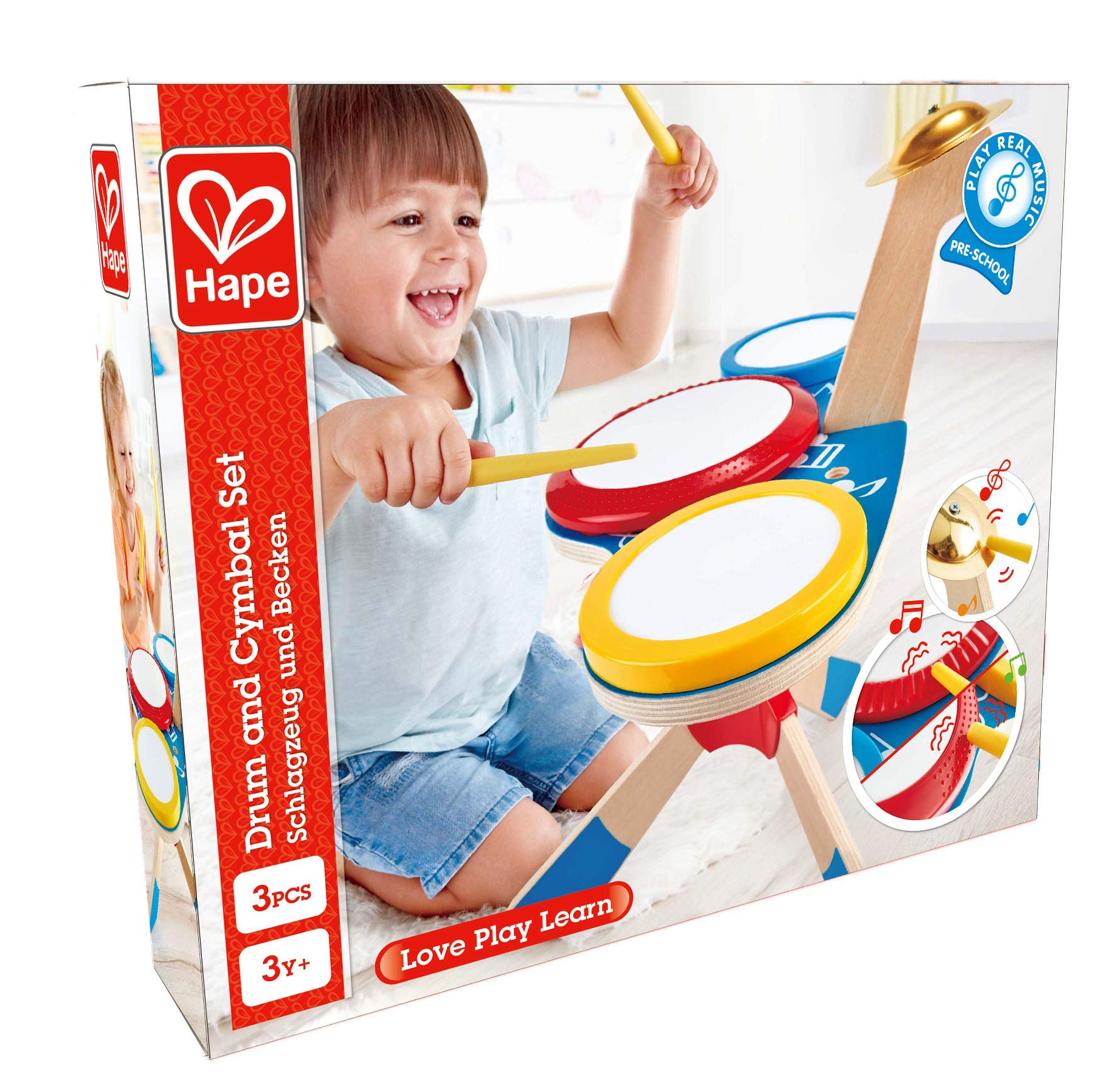 Hape set batteria e piatti batteria giocattolo 3 tamburi