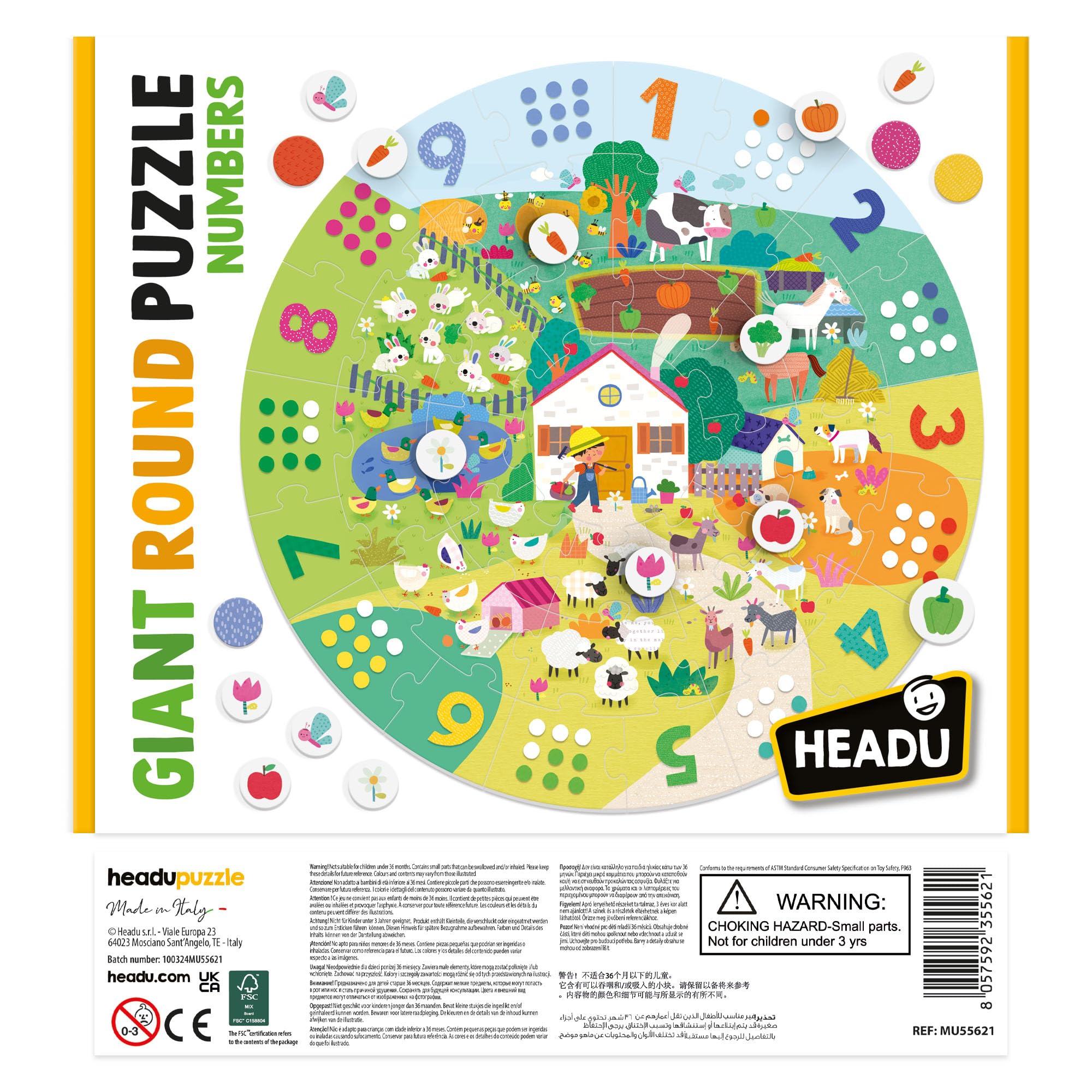 Headu Numbers Gioca e Conta puzzle bambini fattoria 37 pezzi
