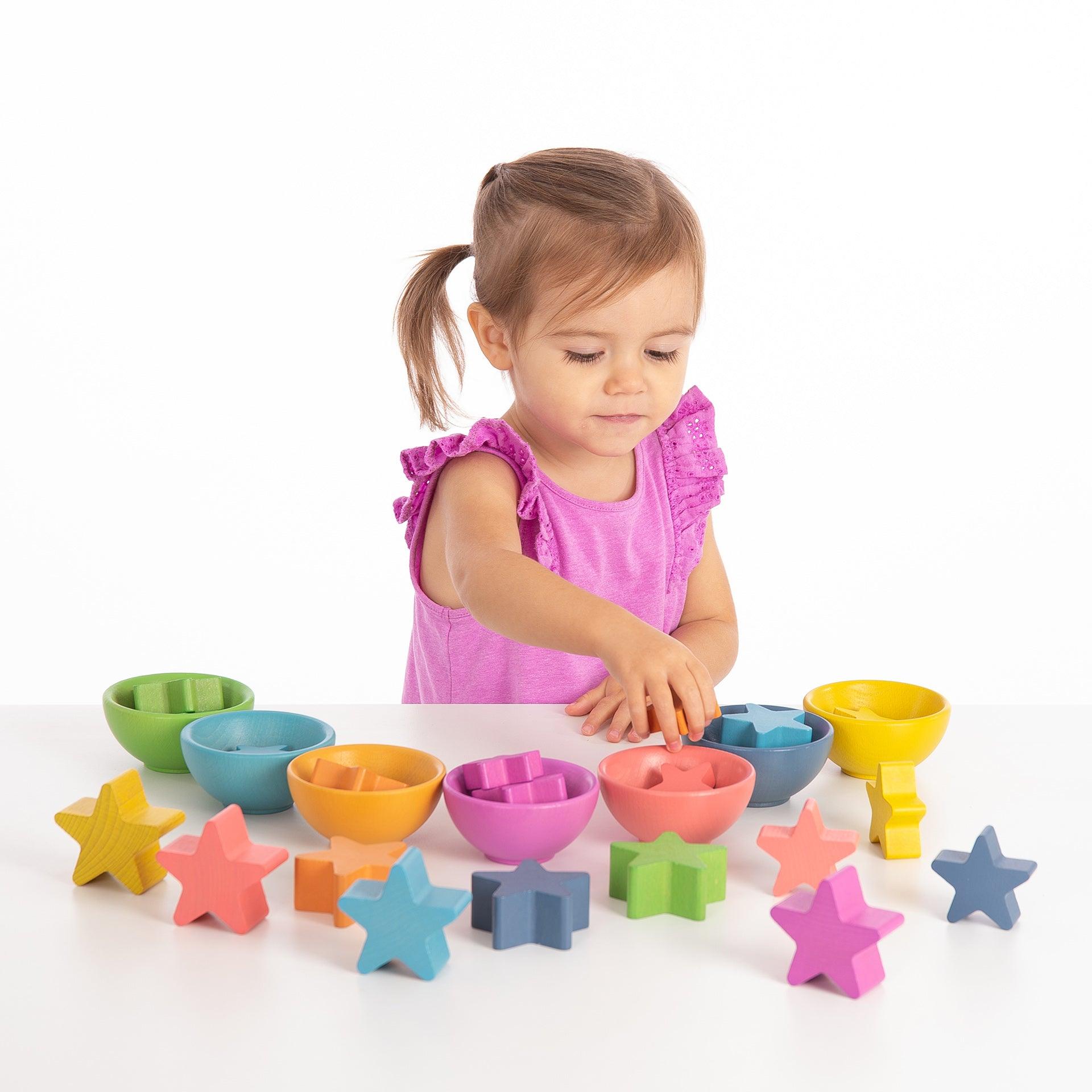 Tickit Rainbow Wooden Bowls ciotole legno arcobaleno 7 pezzi impilabili