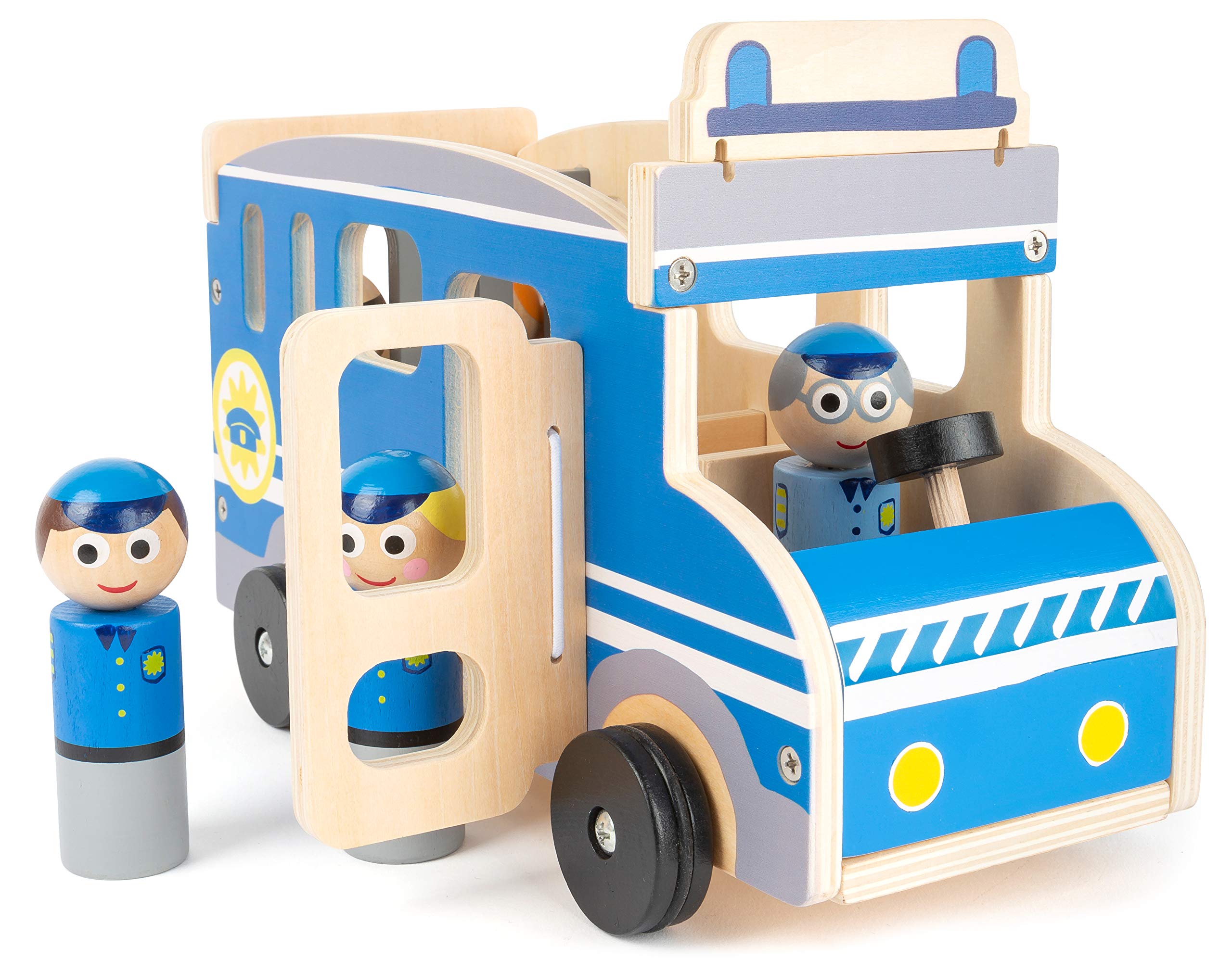 smallfoot Grande Autobus Polizia Giocattolo Legno con Personaggi 3 Anni