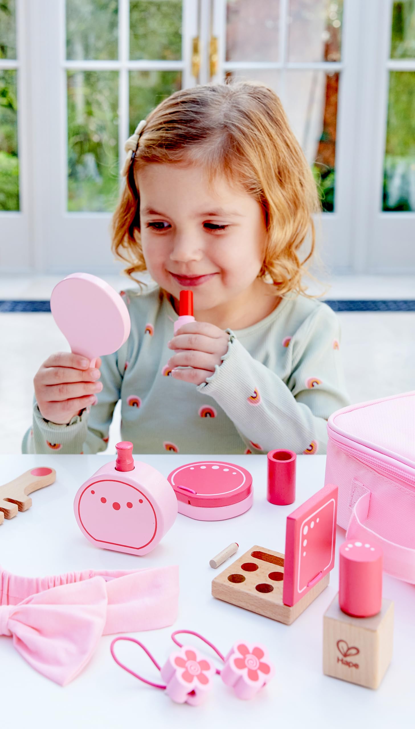 Hape Set di Bellezza trucchi giocattolo legno 11 pezzi rosa