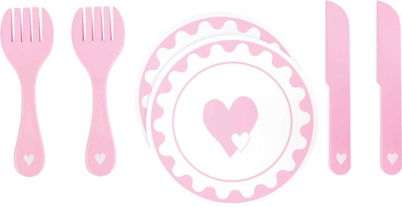 smallfoot 10890 Set Posate in Legno Rosa 6 Pezzi