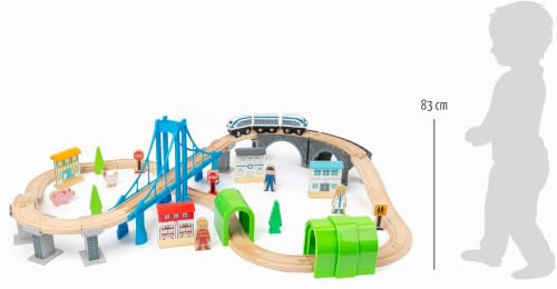 smallfoot 11492 ferrovia in legno con ponte sospeso due livelli