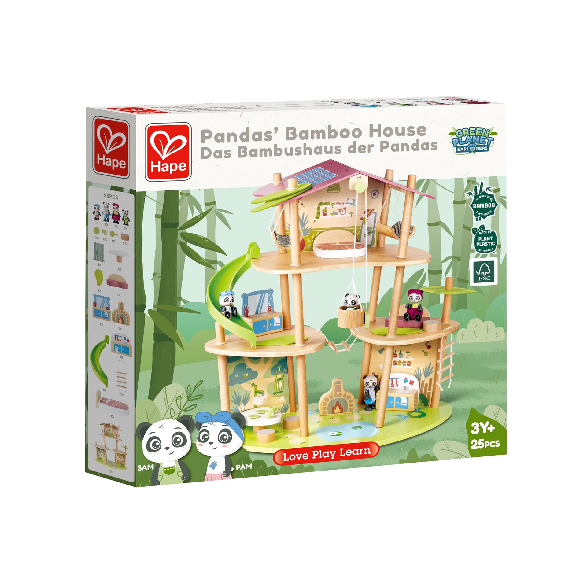 Hape Green Planet Explorers Casa di Bambù dei Panda playset legno 3 piani
