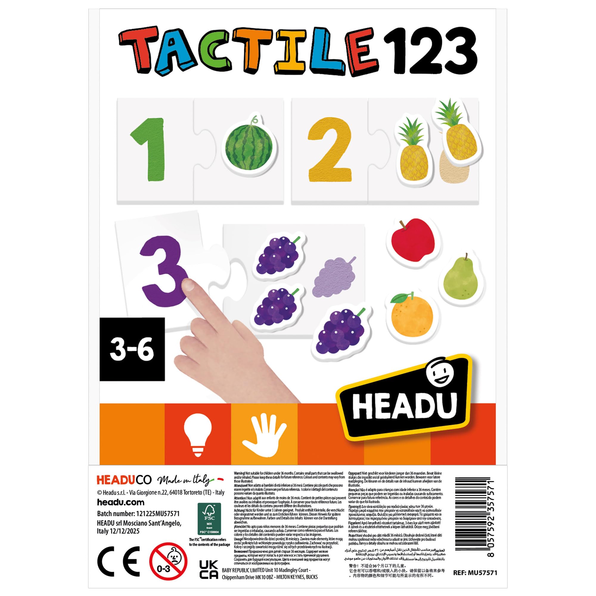 Headu Tactile Numbers gioco tattile 3-6 anni