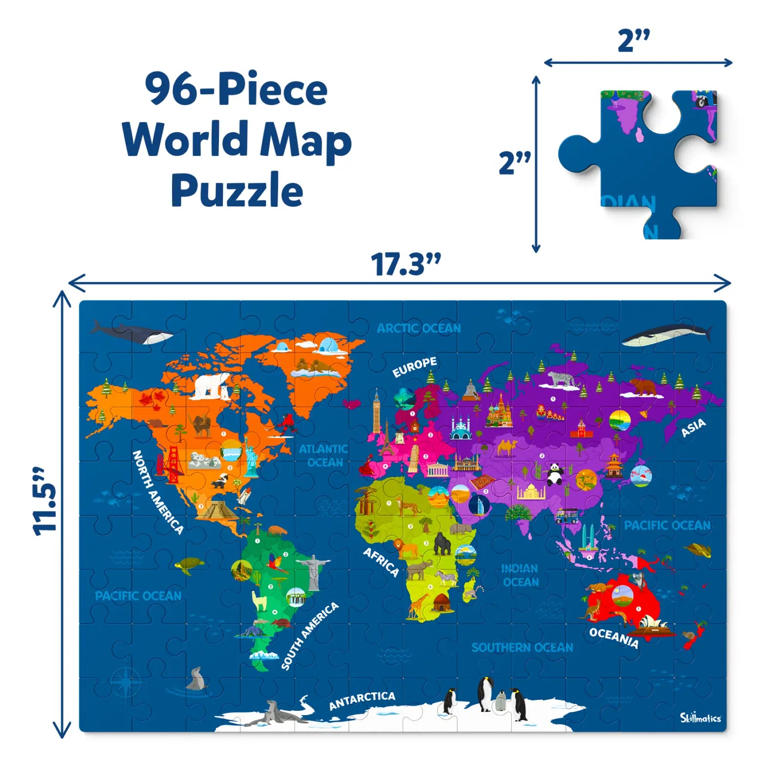 Skillmatics World Map Puzzle puzzle mondo 96 pezzi e carte