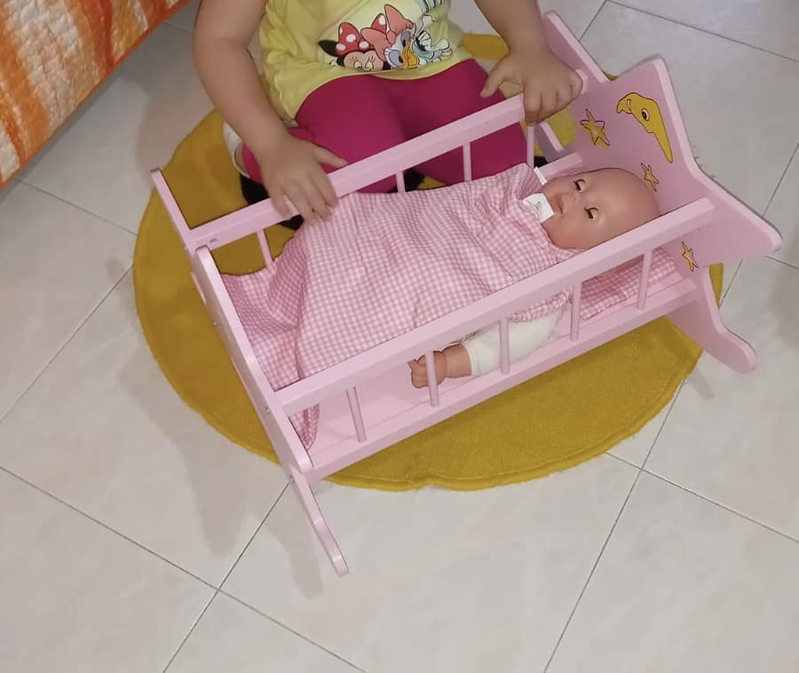 smallfoot Stella culla bambole legno rosa luna e stelle