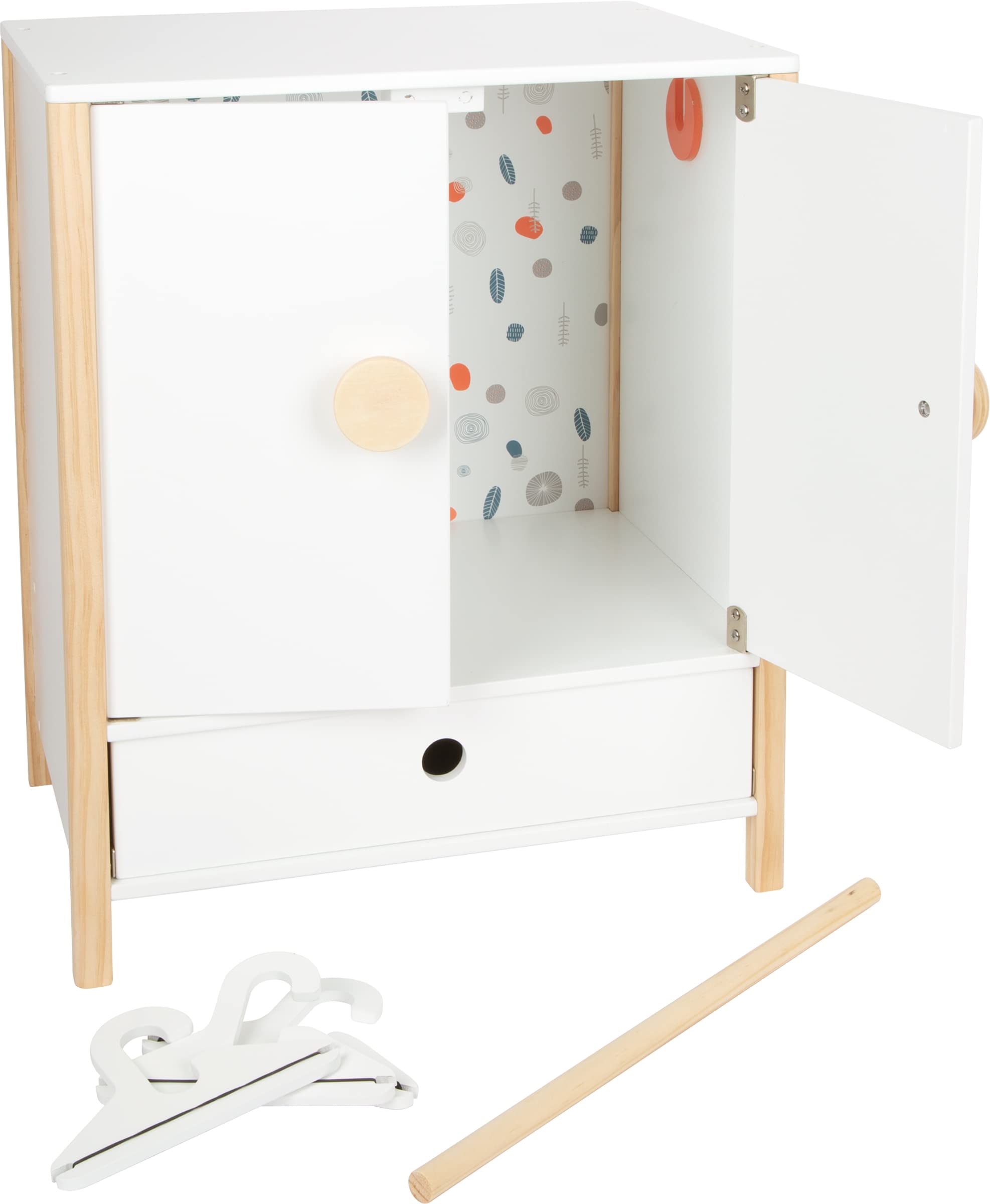 smallfoot Little Button Armadio Bambole Legno con Grucce e Cassetto