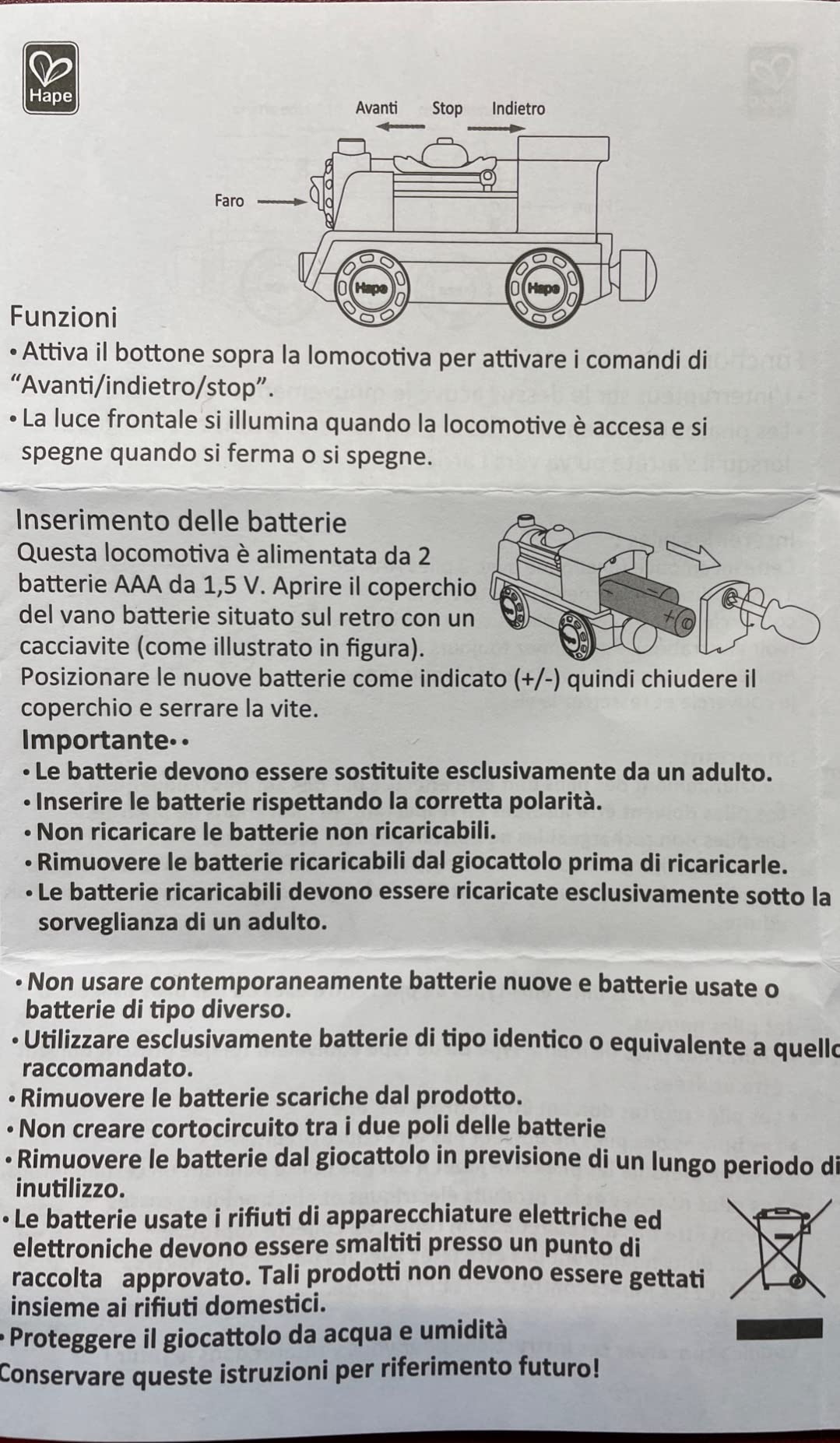 Hape Locomotiva a Batteria trenino rosso con luce