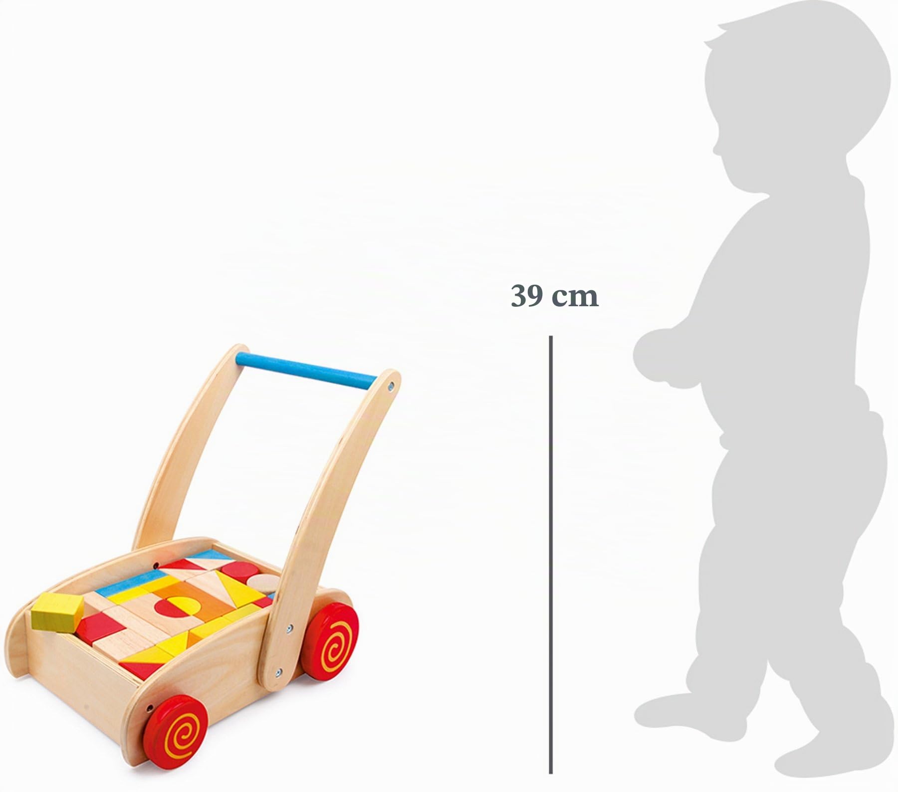 smallfoot 2695 Carrello Primi Passi legno con cubetti colorati