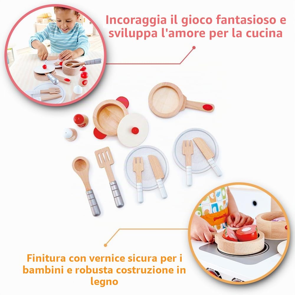 Hape Set Cucina e Servi Legno 13 Pezzi Gioco Ruolo 3 Anni+