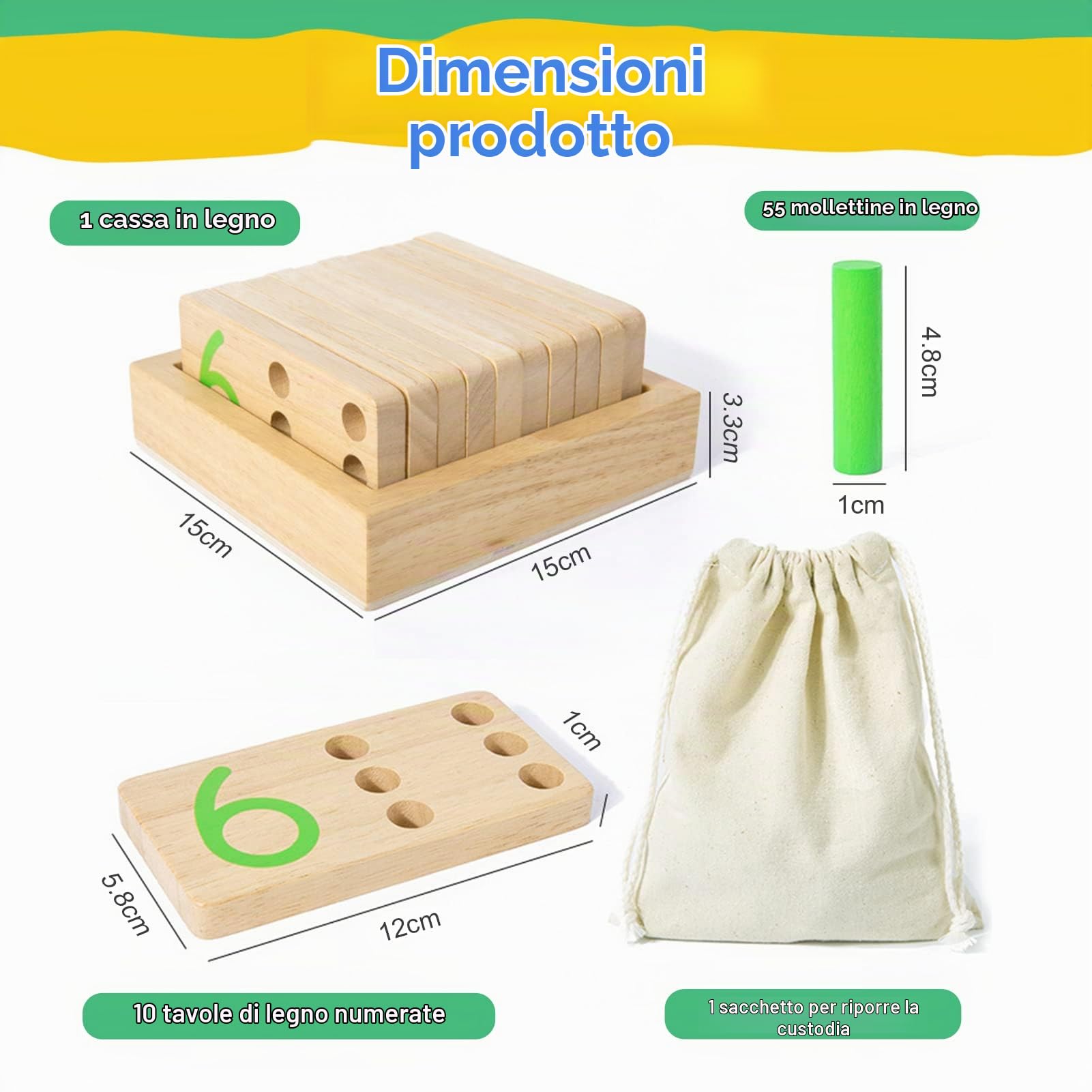DINORUN Montessori bastoncini conteggio in legno numeri