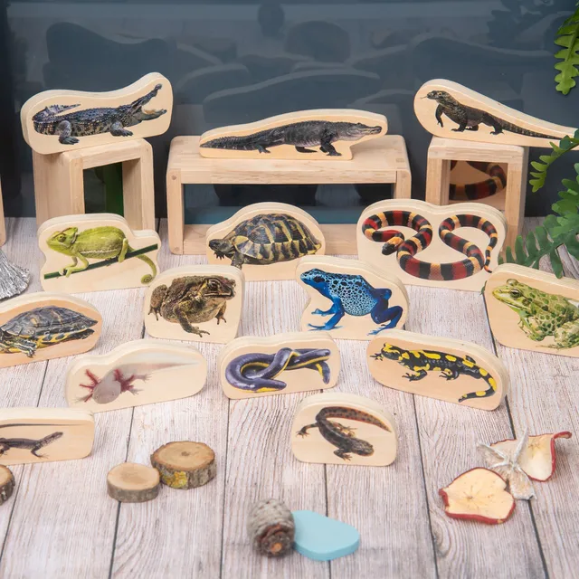 Tickit Reptile Amphibian Blocchi Legno 15 Pezzi Animali