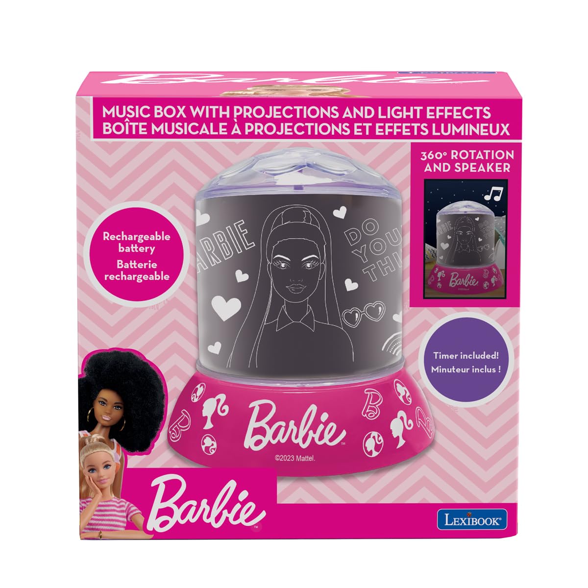 Lexibook Barbie NLJ035BB lampada proiezione rosa ricaricabile
