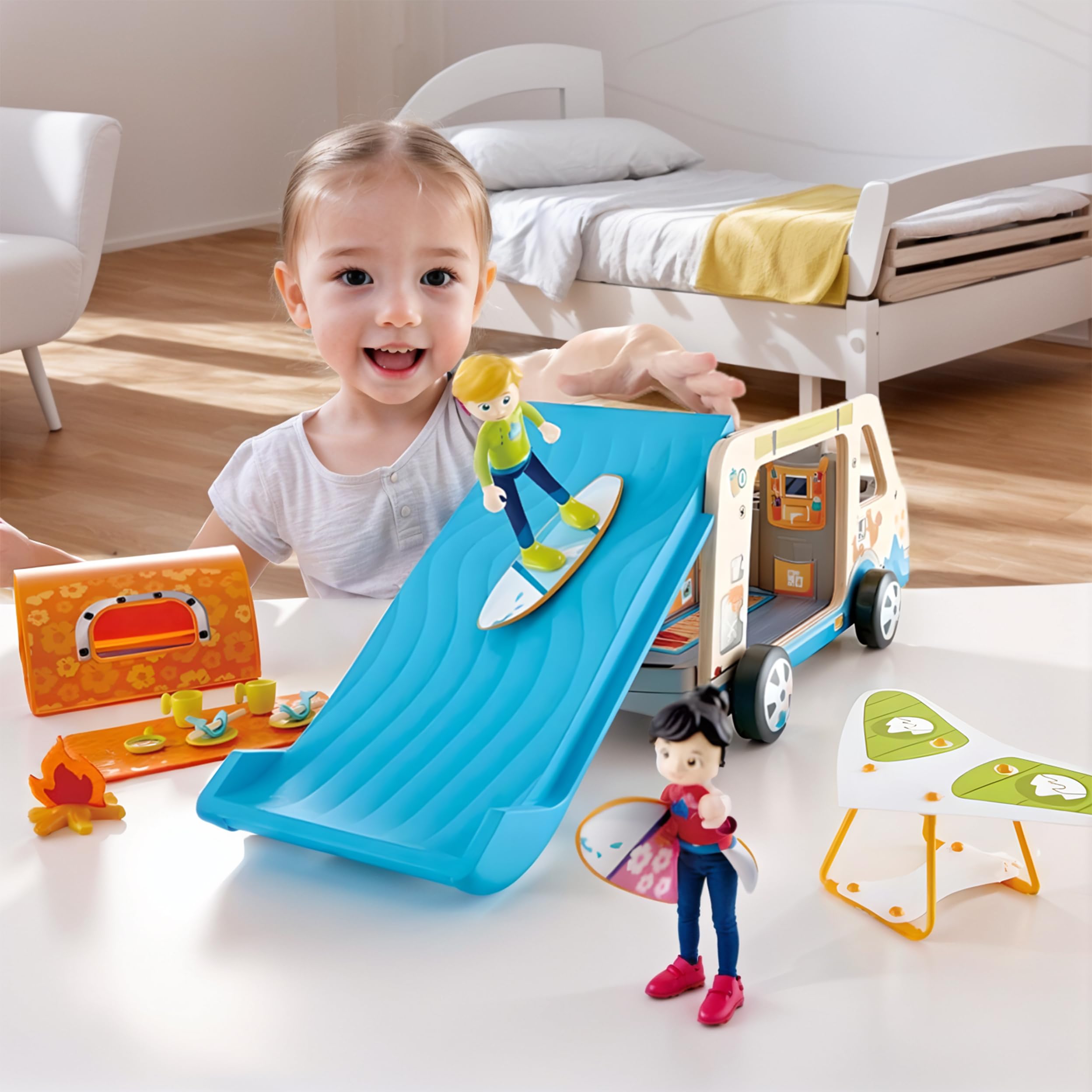 Hape Camper Avventura camper trasformabile con bambole