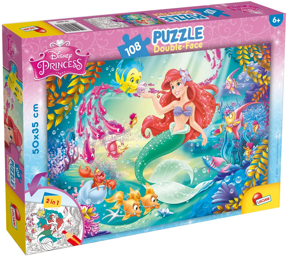 Lisciani Disney DF Plus 108 puzzle bambini Sirenetta double-face
