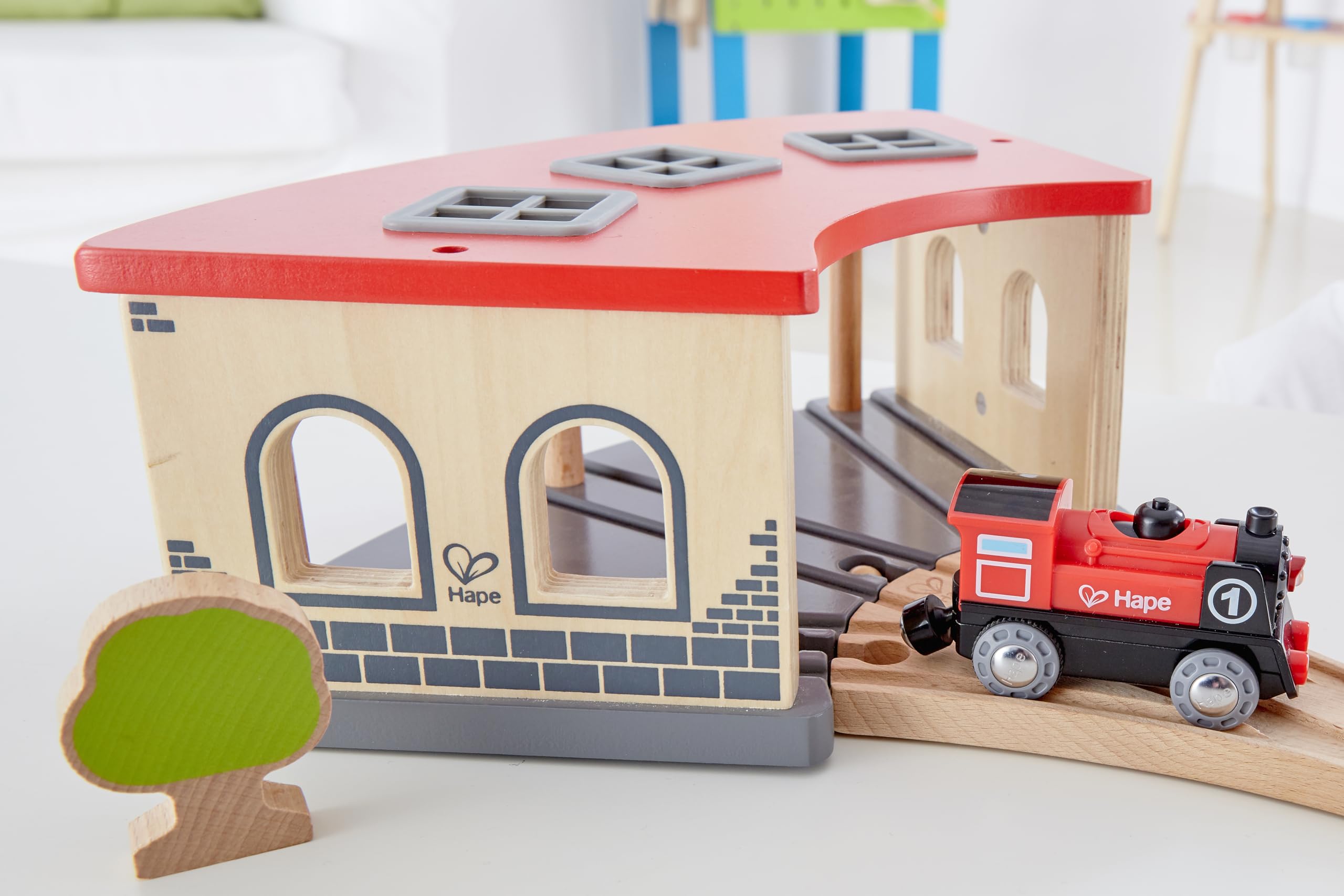 Hape Deposito Treni trenino legno 3 corsie accessorio
