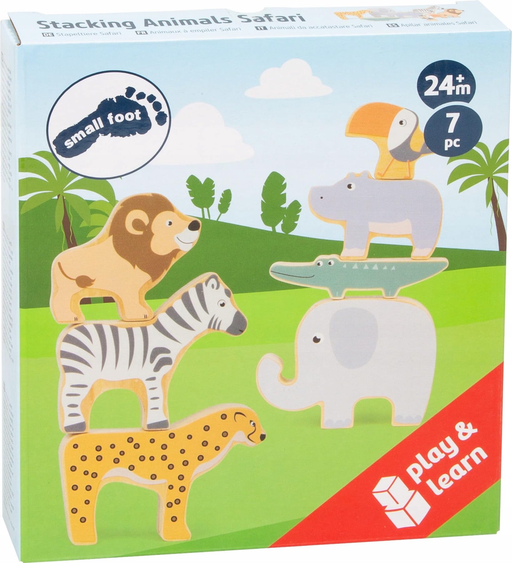 smallfoot 11704 Animali Safari Gioco Impilabili Legno 7 Pezzi
