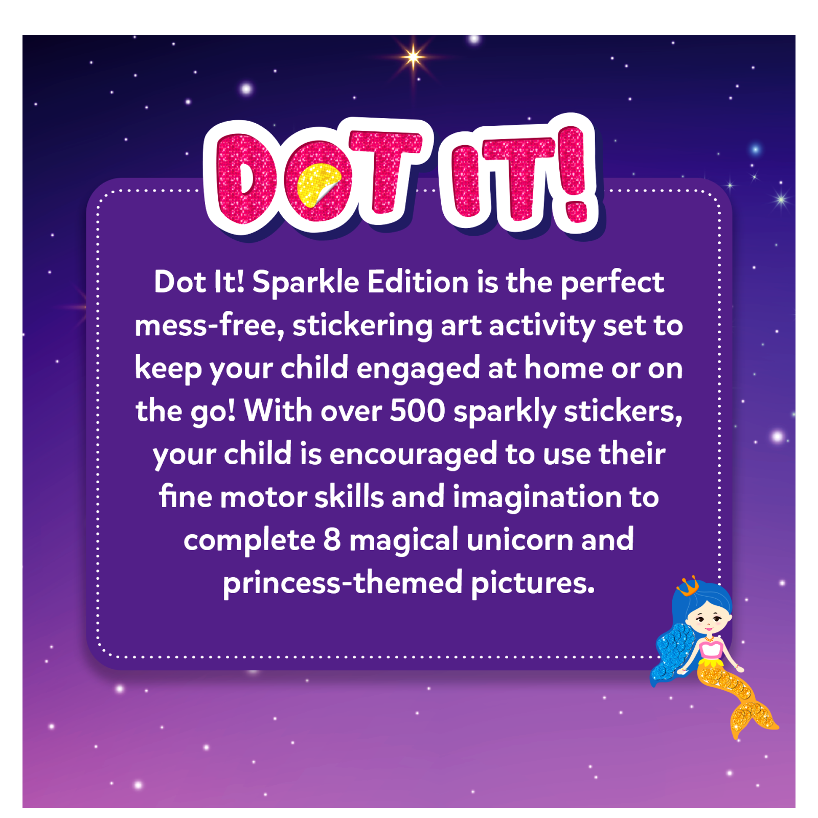 Skillmatics Dot It Unicorns Princesses sticker glitter 3-7 anni