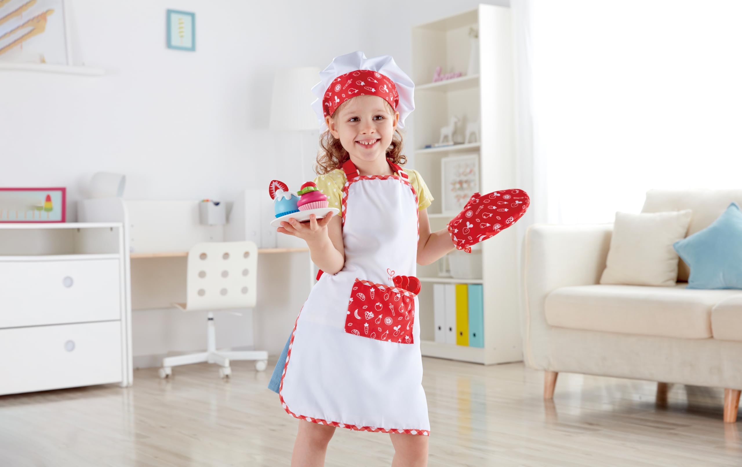 Hape Kit da Chef costume cuoco bambini 3 anni bianco rosso