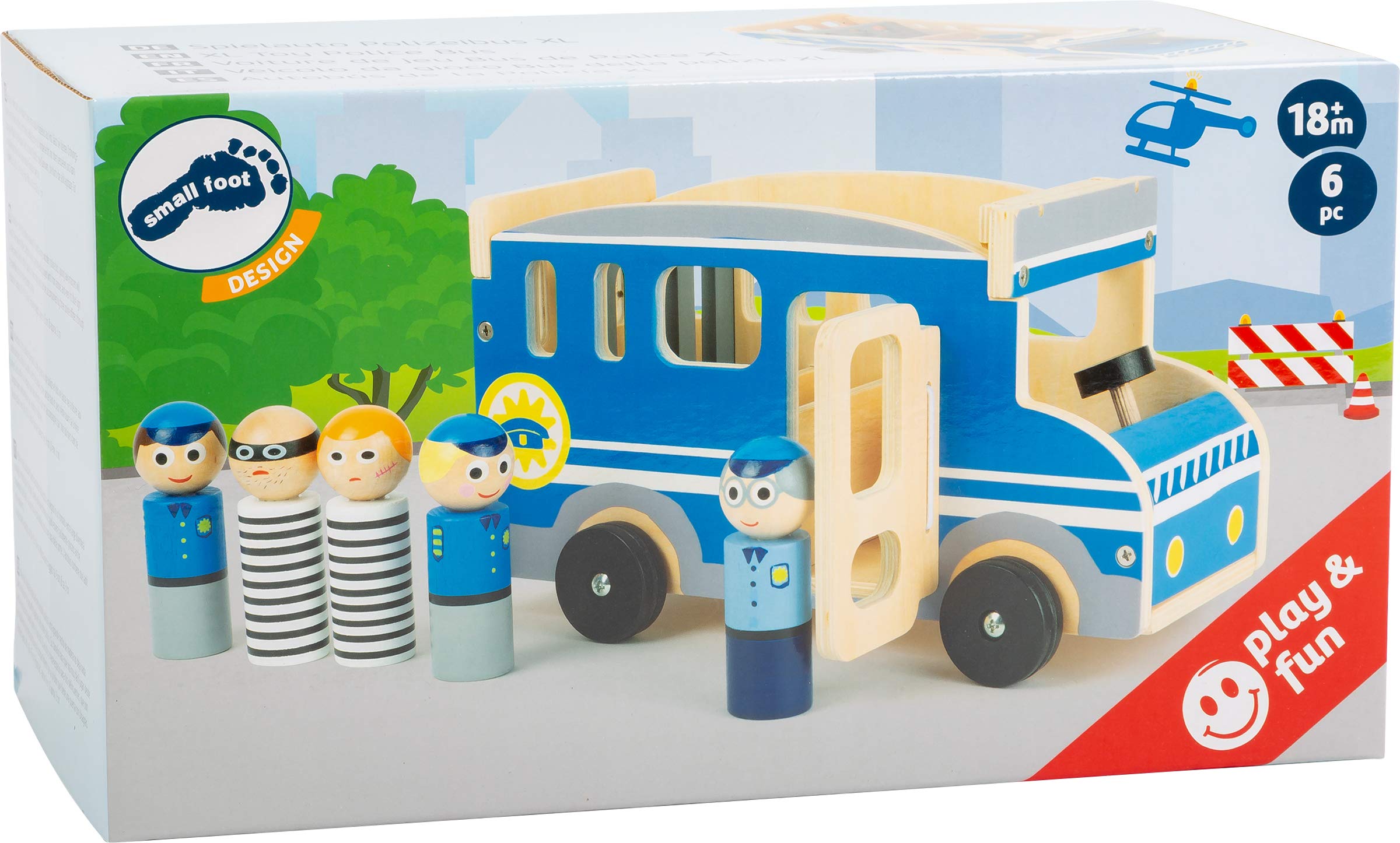 smallfoot Grande Autobus Polizia Giocattolo Legno con Personaggi 3 Anni