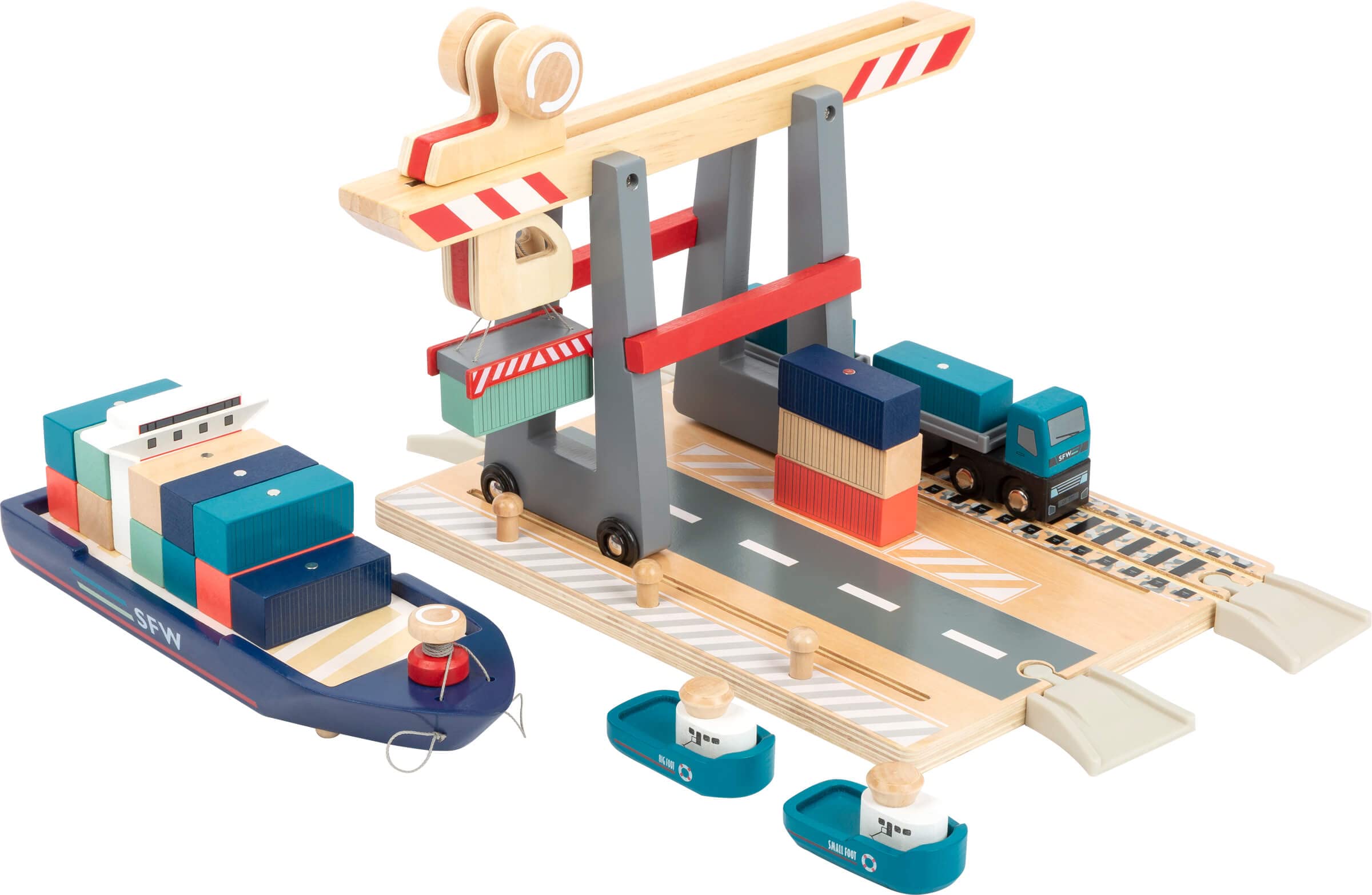 small foot 11378 Terminale Container gioco legno nave e camion