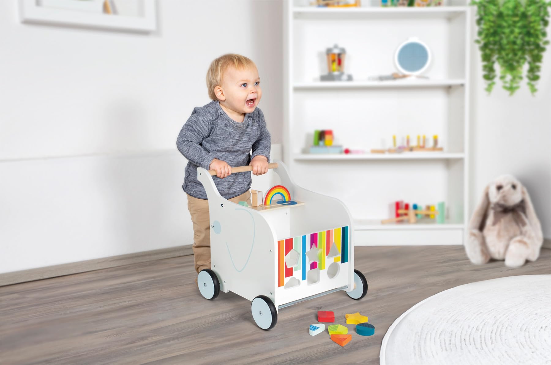 smallfoot 12535 Carrello Primi Passi Elefante in Legno con Freno