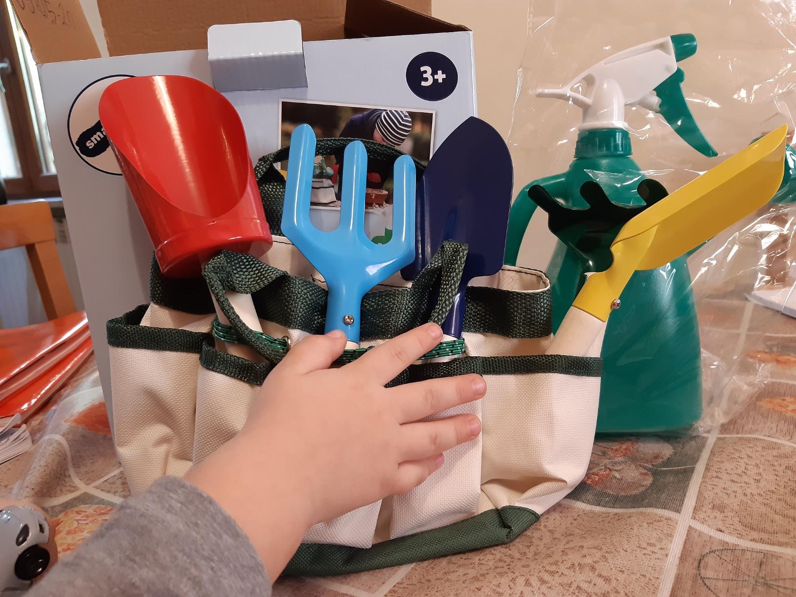 smallfoot 1710 borsa giardinaggio bambini attrezzi legno 3 anni