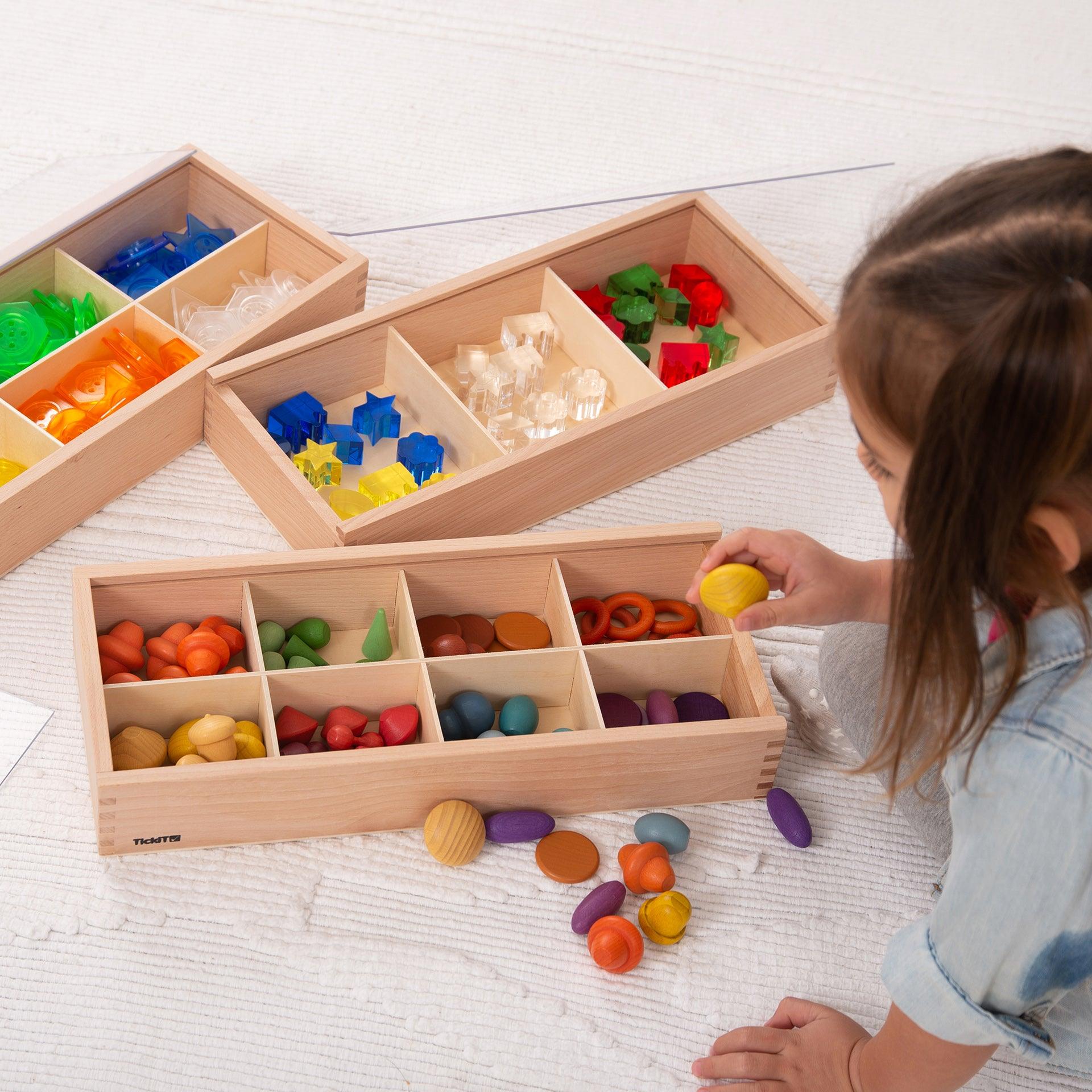 Tickit Wooden Discovery Boxes scatole legno 3 pezzi coperchio