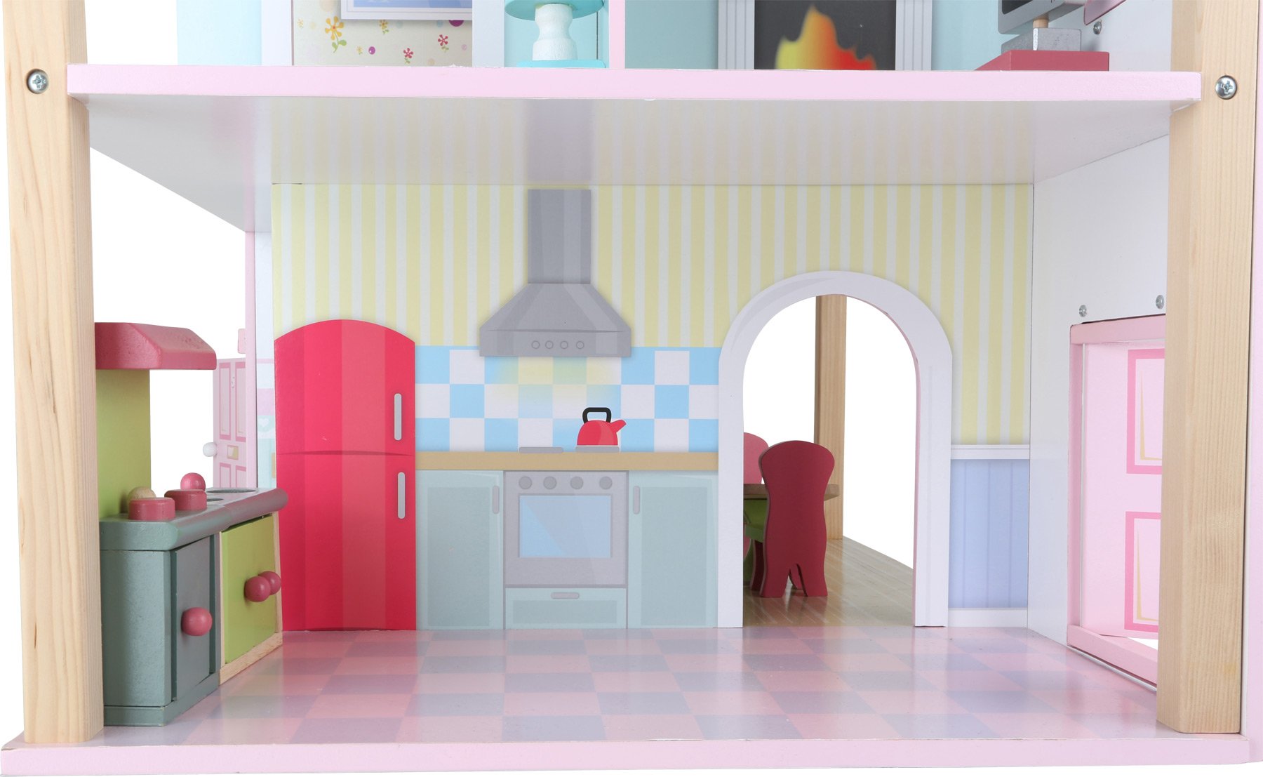 smallfoot 3126 casa bambole tetto rosa 3 piani 21 mobili