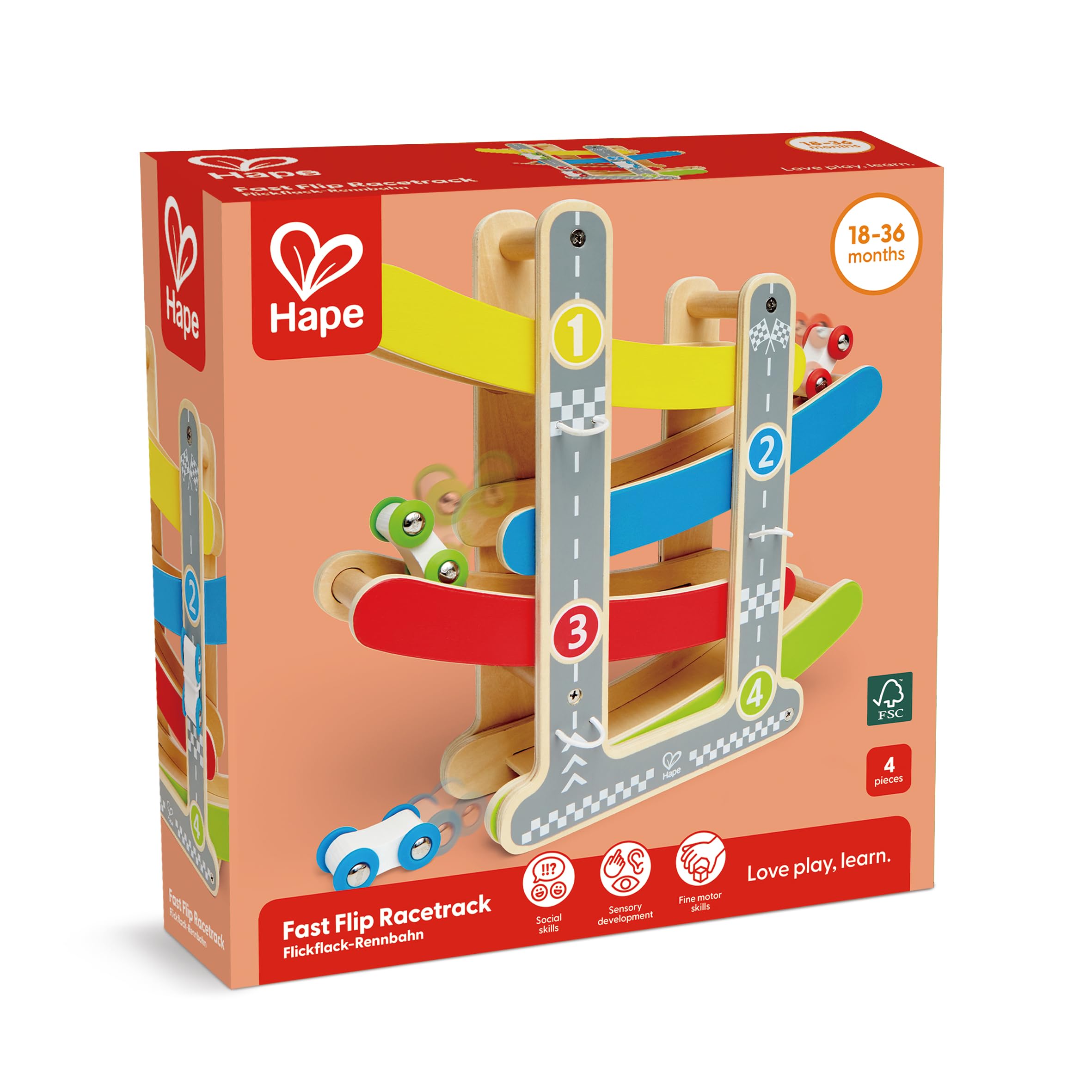 Hape Circuito Macchinine in Discesa pista legno 3 auto