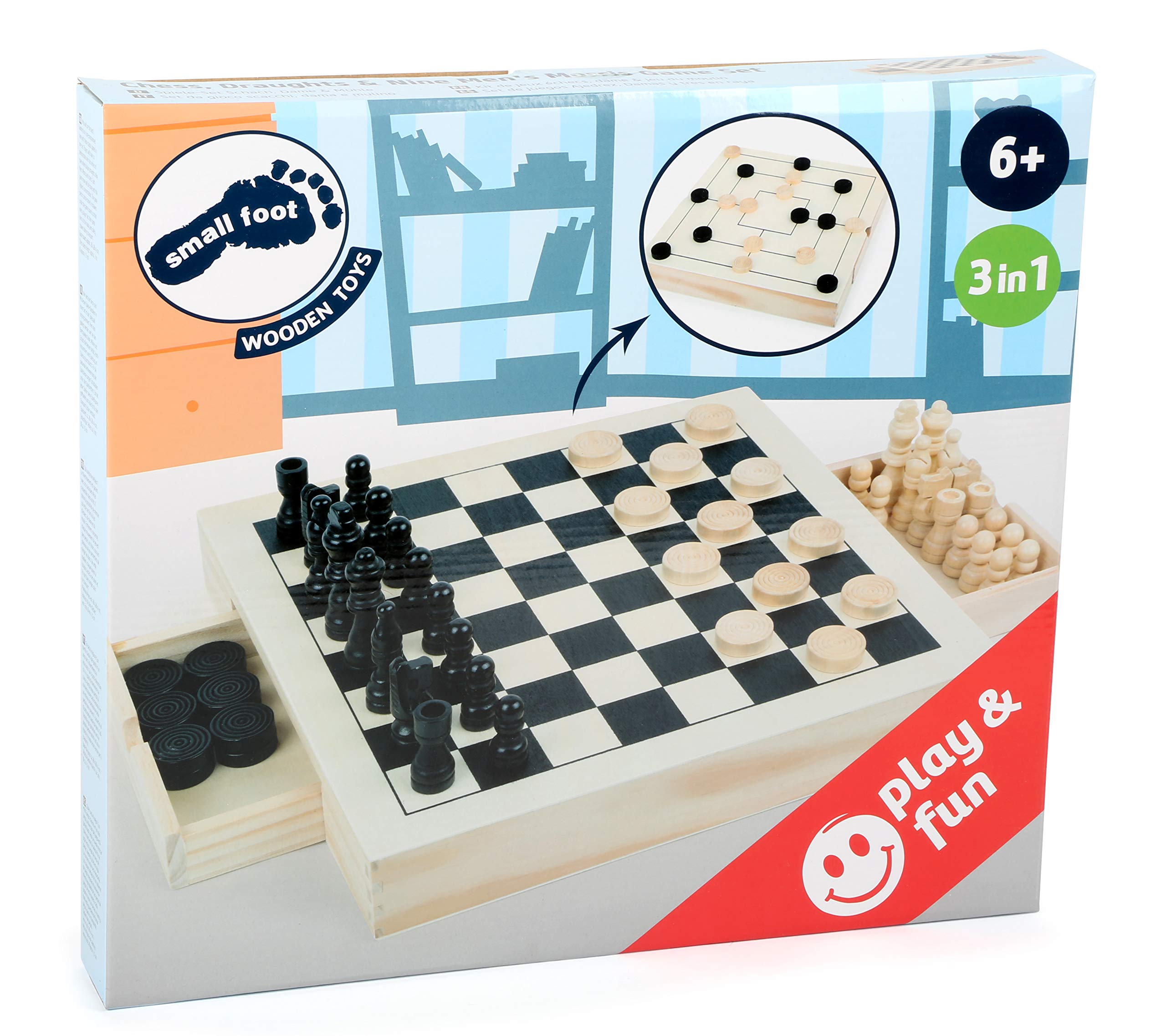 smallfoot set giochi scacchi dama e mulino in legno