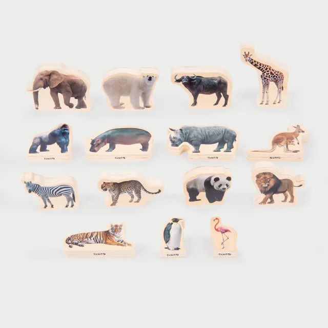 Tickit Wooden Wild Animal Blocks cubi legno animali 15 pezzi