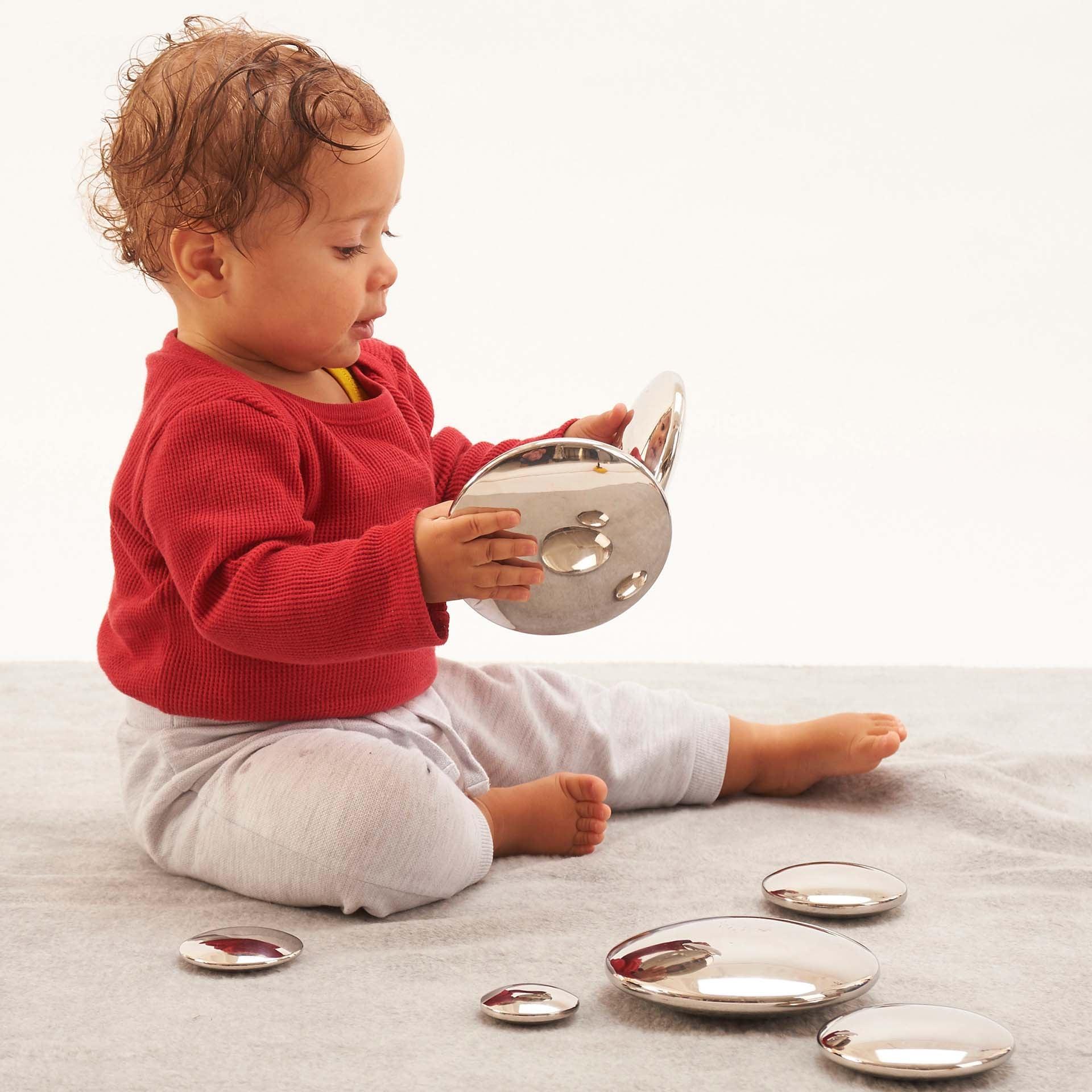 Tickit Sensory Steel Silver Buttons bottoni 7 pezzi specchio
