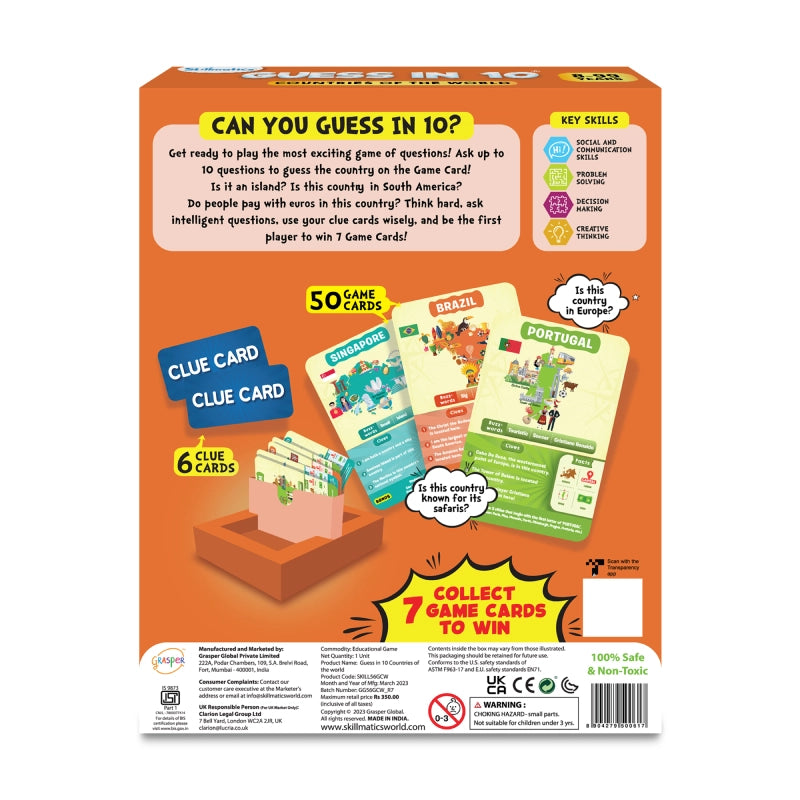 Skillmatics Guess in 10 Countries World gioco carte paesi 8+ anni