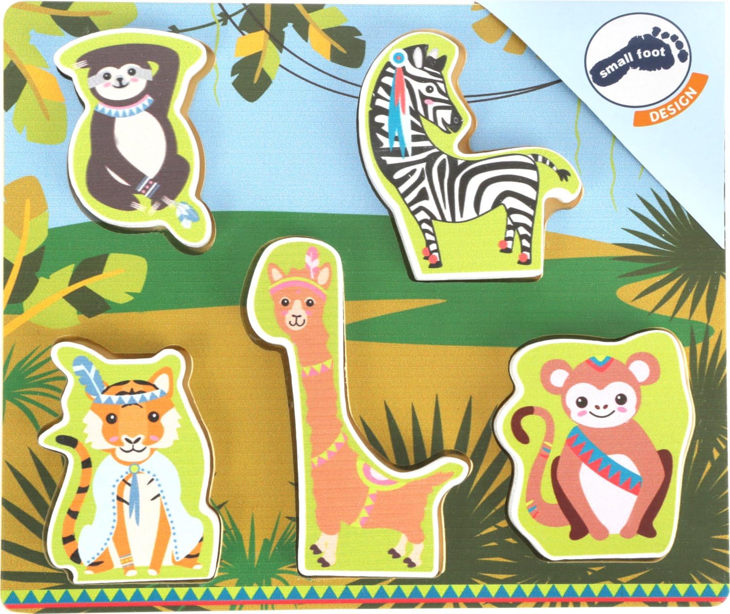 smallfoot 11095 puzzle legno Jungle 5 animali 12 mesi