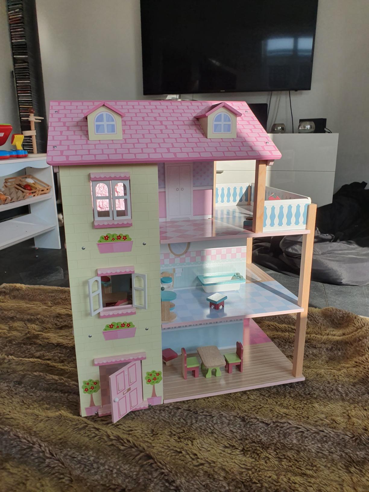 smallfoot 3126 casa bambole tetto rosa 3 piani 21 mobili