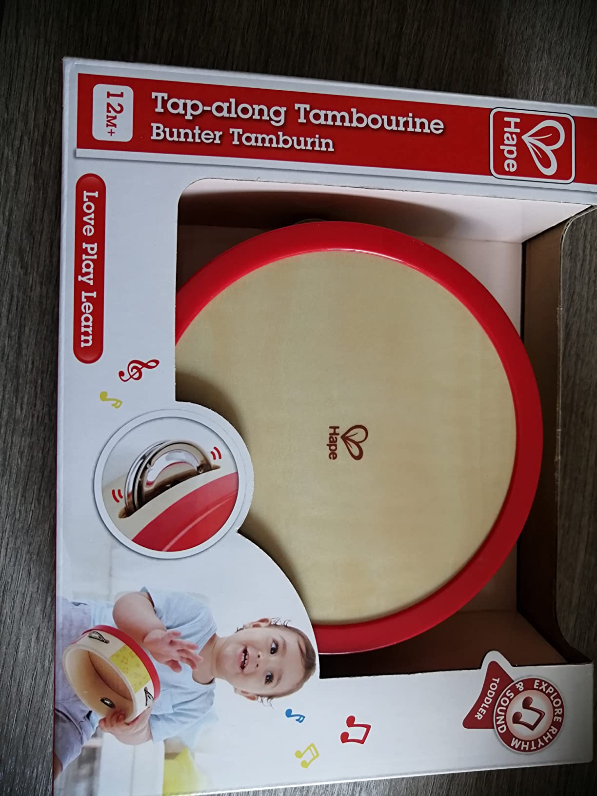 Hape Tamburello 2 in 1 Strumento Musicale Legno 12 Mesi