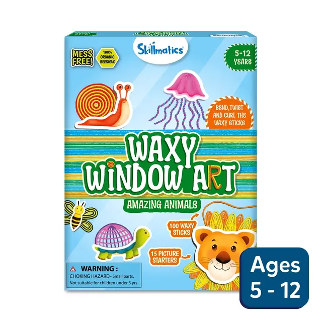 Skillmatics Waxy Window Art Amazing Animals kit creativo 5-12 anni
