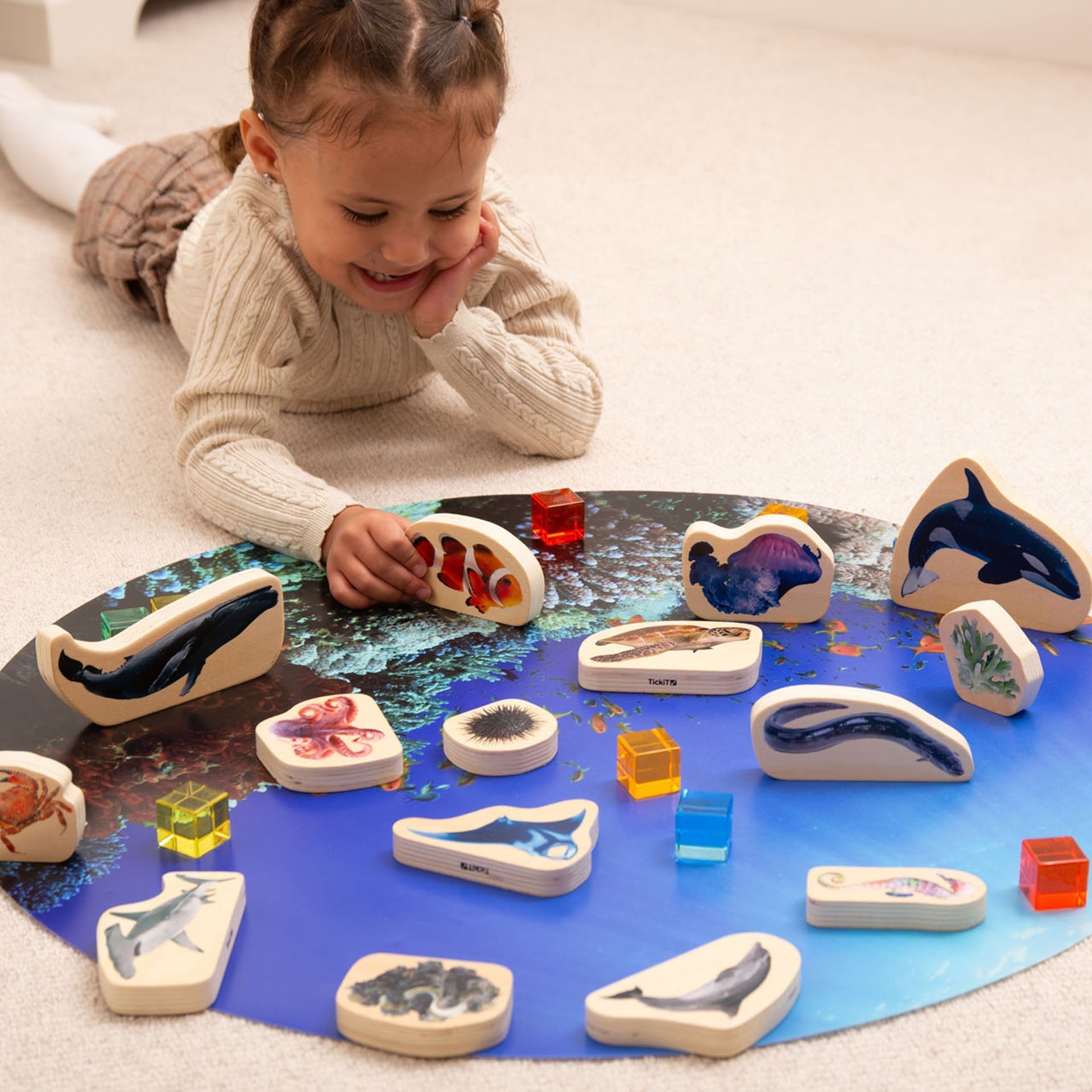 Tickit Wooden Sea Life Blocks cubi legno mare 15 pezzi