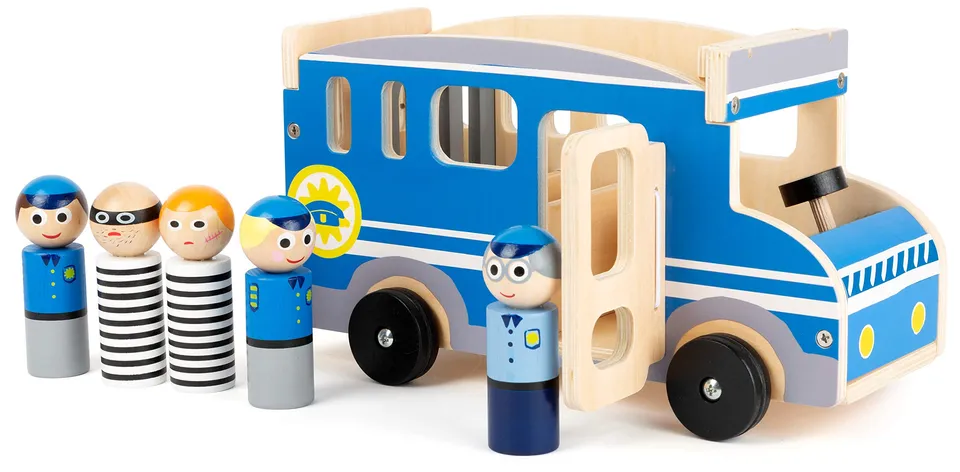 smallfoot Grande Autobus Polizia Giocattolo Legno con Personaggi 3 Anni