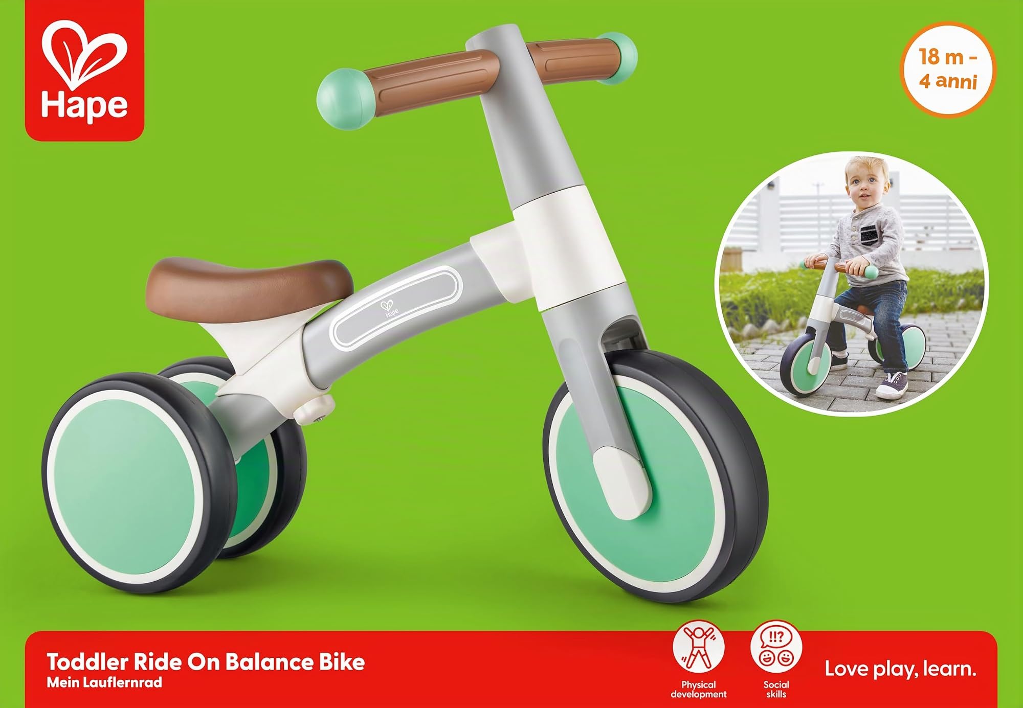 Hape Triciclo Verde senza pedali bici equilibrio 18 mesi