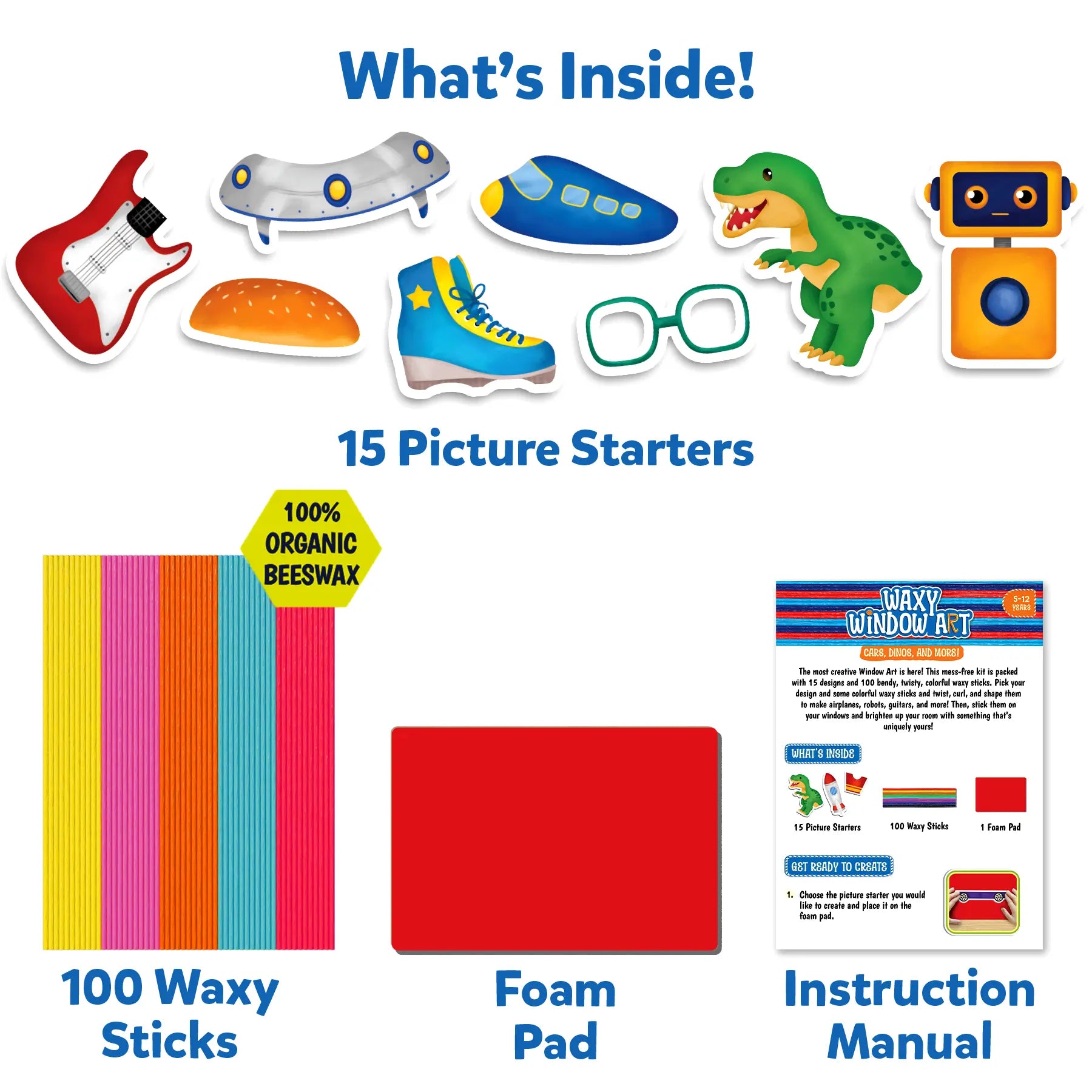 Skillmatics Waxy Window Art Cars Dinos kit creativo 5-12 anni
