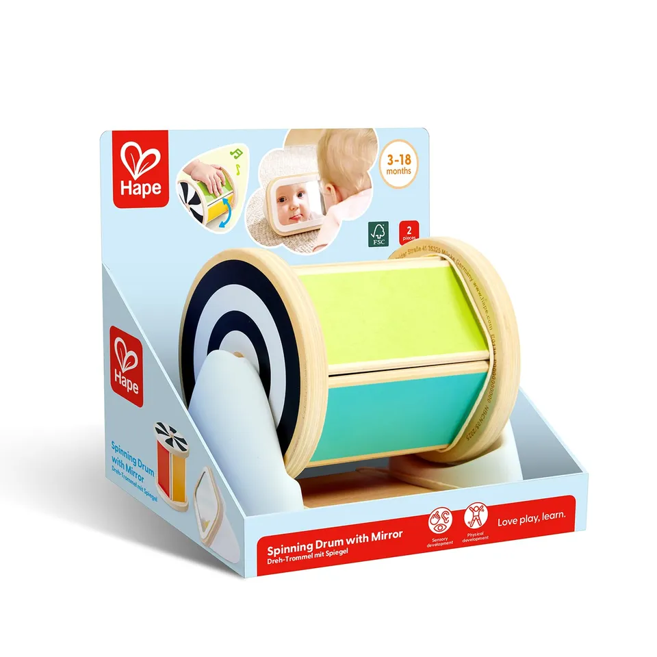 Hape Tamburo Rotativo Specchio giocattolo legno 3 mesi