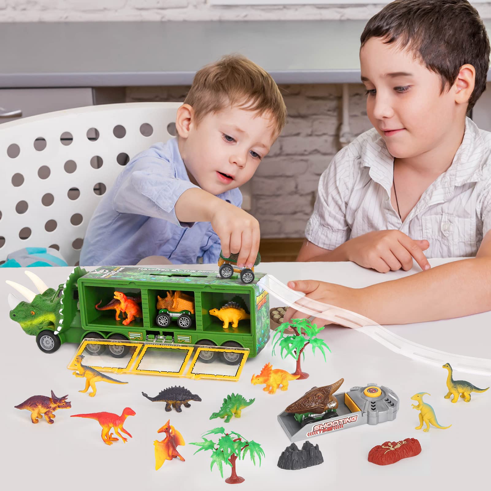 DINORUN Dinosauri Camion trasportatore 23 pezzi luci suoni