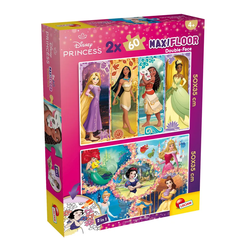 Lisciani Disney MaxiFloor 2x60 puzzle bambini Princess da colorare
